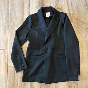 IV House Blazer Jacket Womens Size L Black Double Breasted Business